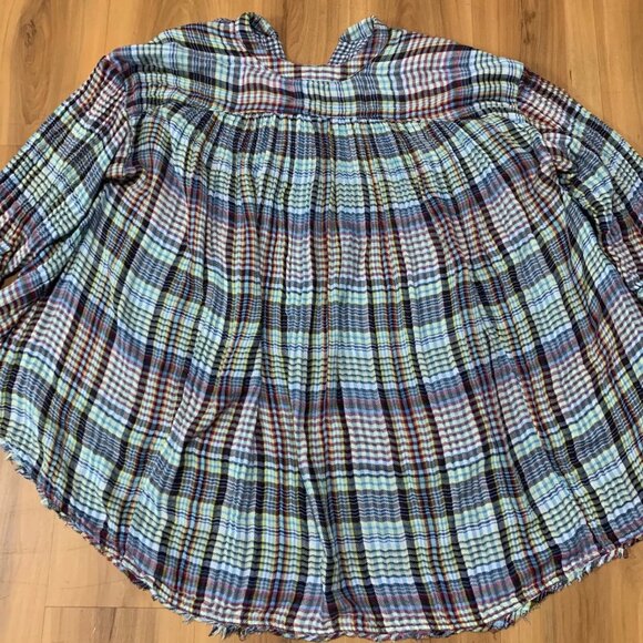 FREE PEOPLE Come On Over Plaid Flannel Oversized Hi-Low Top Raw Hem - Picture 13 of 13